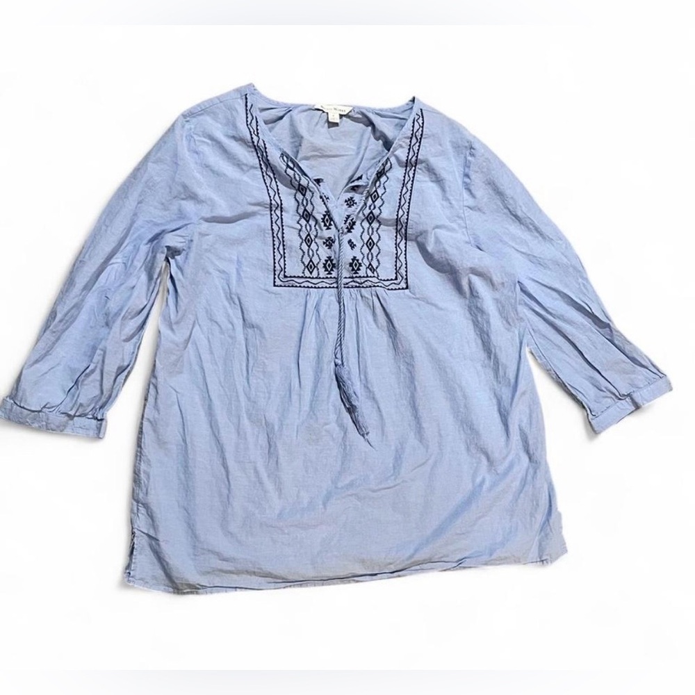 Studio Works Light Blue Embroidered Blouse with Tassels Size XL